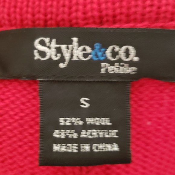 Style & Co Petite Red Short Sleeved Sweater Size S Wool Blend Full Button - Picture 6 of 9